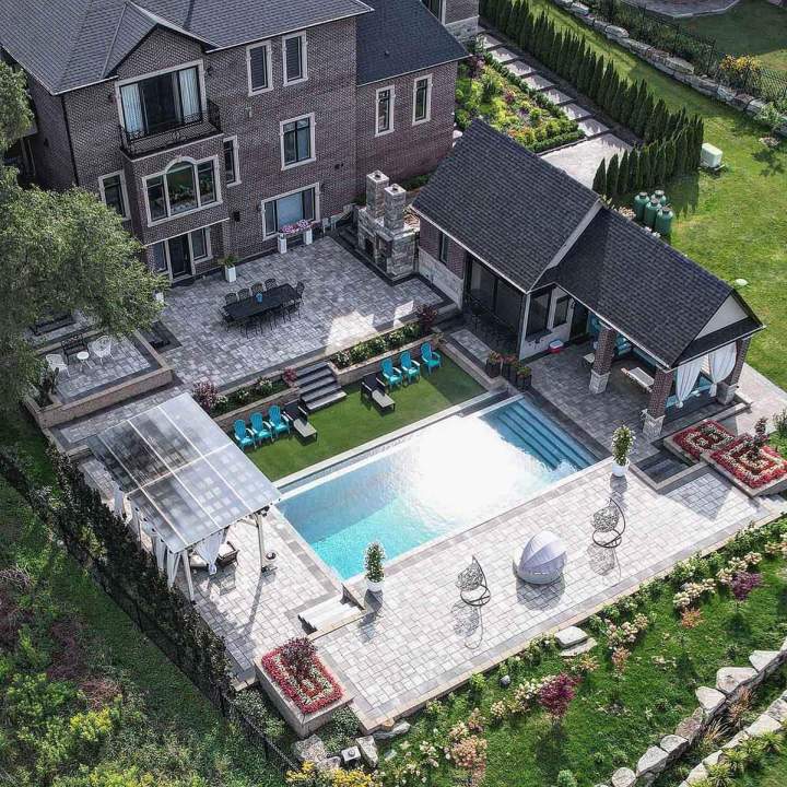 Outdoor Living Space with Swimming Pool and Hardscape Landscaping, Oshawa